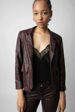 Costumes^Zadig & Voltaire Blazer En Cuir Froisse Verys