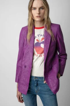 Costumes^Zadig & Voltaire Blazer En Cuir Froisse Visko