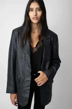 Vestes^Zadig & Voltaire Blazer Venturi En Cuir Froisse
