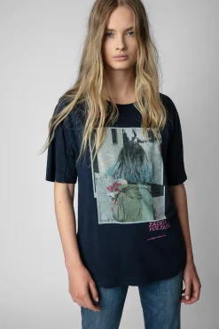 T-Shirts^Zadig & Voltaire T-Shirt A Strass Et Imprime Photo Avec Noeud