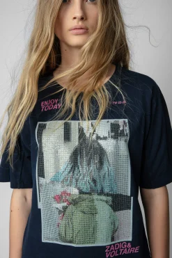 T-Shirts^Zadig & Voltaire T-Shirt A Strass Et Imprime Photo Avec Noeud
