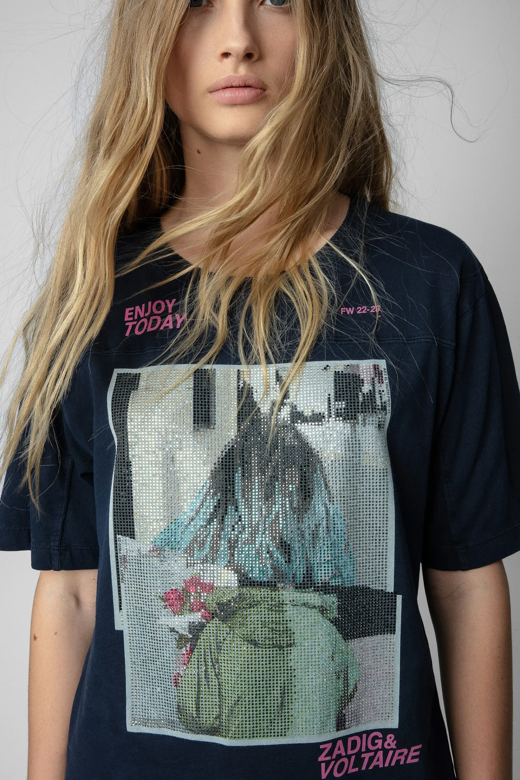 T-Shirts^Zadig & Voltaire T-Shirt A Strass Et Imprime Photo Avec Noeud