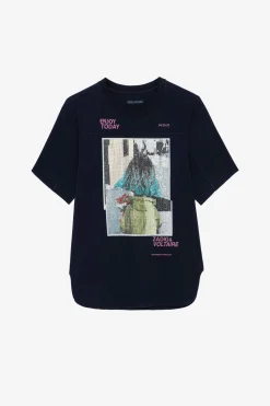 T-Shirts^Zadig & Voltaire T-Shirt A Strass Et Imprime Photo Avec Noeud